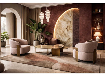 Stilvolles beiges Wohnzimmer-Set Sessel Couchtisch Wohnzimmermöbel