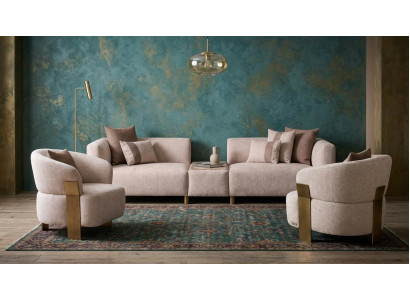 Elegantes beiges Wohnzimmer-Set 3-Sitzer-Sofa  Sessel hohe Qualität