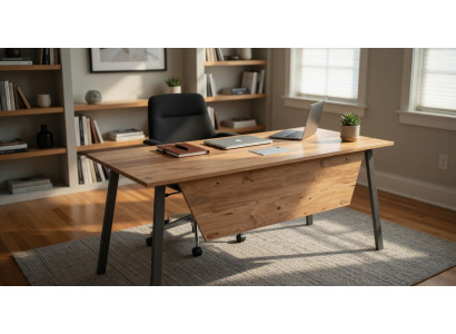 Asymmetrischer Schreibtisch mit Holzplatte und Metallgestell