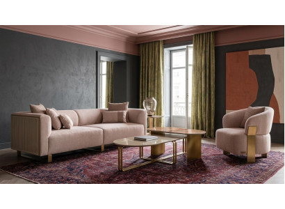 Luxus Wohnzimmer-Set: 3-Sitzer-Sofa Designer Sessel und Couchtisch
