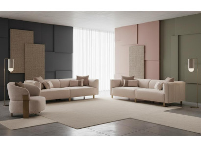 Design-Wohnzimmergarnitur in Beige 3-Sitzer-Sofas Polstersessel modern