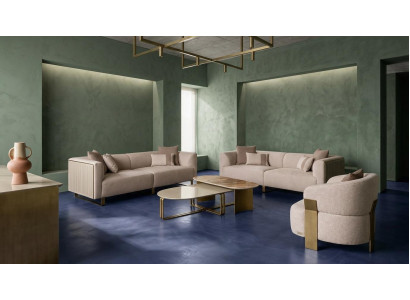 Stilvolle Garnitur für modernes Wohnen: 2 Sofas Sessel Designer-Couchtisch