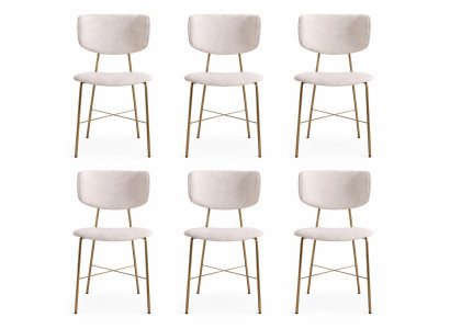 Set von 6 modernen Stühlen mit gepolstertem Sitz und goldenen Beinen