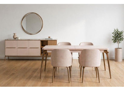 Elegantes Esszimmer-Set mit modernem Tisch und vier stilvollen Stühlen
