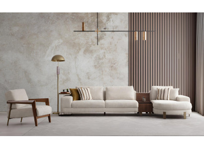 Polstergarnitur Ecksofa L - Form Sessel in Beige Praktisch & Weich