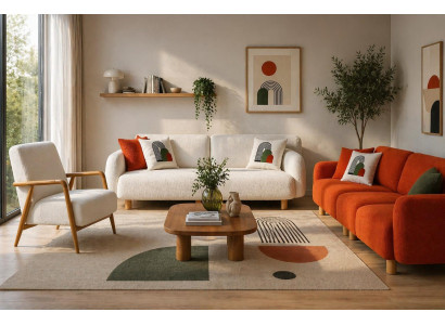 Polstergarnitur 4-Sitzer Sofa 3-Sitzer Sofa und Sessel in Orange