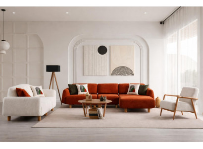 Polstergarnitur 4-Sitzer Sofa 3-Sitzer Sofa Sessel Pouf Weich