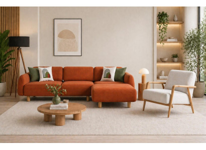 Polstergarnitur 4-Sitzer Sofa Sessel und Hocker in Weichem Stoff
