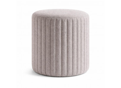 Eleganter runder Pouf mit plissiertem Stoff in neutralem Grau