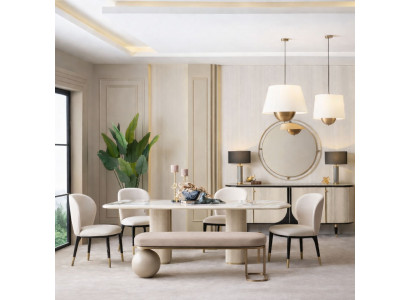 Luxuriöses Esszimmer-Set  Esstisch  Stühle  Bank  Sideboard  Spiegel modern