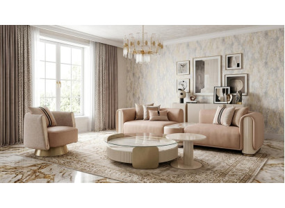 Modernes beiges Wohnzimmer-Set  3-Sitzer-Sofa  Sessel  Couchtisch