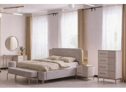 Modernes Schlafzimmer-Set mit Bett, 2 Nachttischen und Kommode