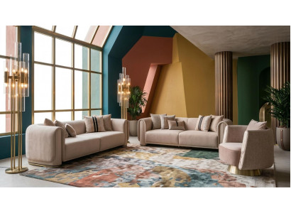 Luxuriöses Wohnzimmer-Set 3-Sitzer-Sofa  Sessel beige modern