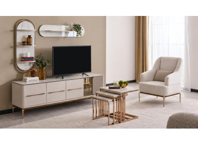 Elegantes Wohnset mit TV-Lowboard, Beistelltisch und Wandregalen