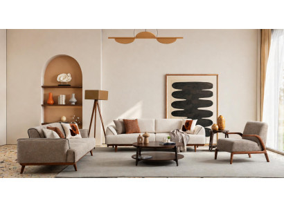 Modernes Sofa-Set: 2x 3 - Sitzer und Sessel – Weicher Stoff 3 tlg