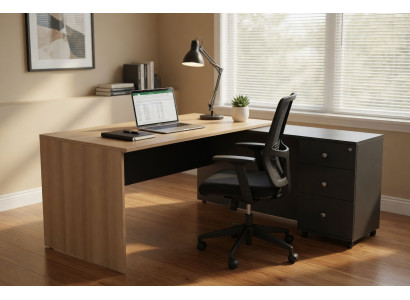 Praktischer Schreibtisch mit Stauraum und modernem Look aus Holz