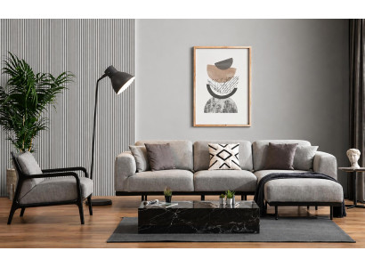Stilvolle Polstergarnitur: Ecksofa L-Form und Sessel in Grau Weich