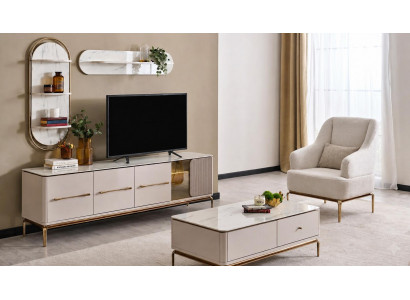 Stylisches Möbelset mit TV-Lowboard, Couchtisch und 2 Regalen