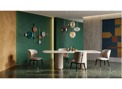 Stilvolles  beiges Esszimmer-Set Esstisch Stühle Esszimmermöbel Designermöbel