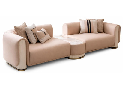 Beiges 3-Sitzer-Sofa großes Sofa mit integriertem Tisch bequemes Sofa modern