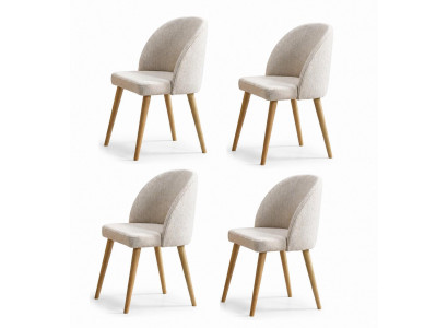 Set aus 4 modernen Esszimmerstühlen mit beige Polster und Holzbeinen