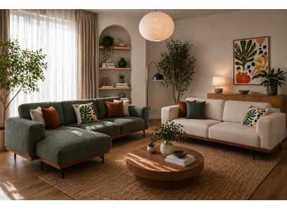 Polstergarnitur Ecksofa L-Form und 3-Sitzer Sofa in Luxus-Grün 2