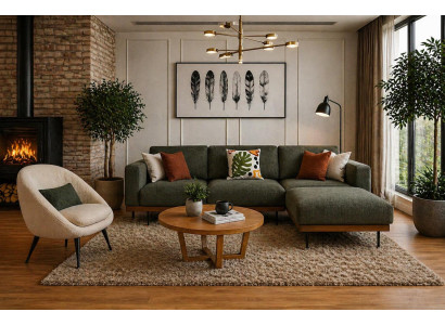 Komfort Ecksofa L-Form mit Sessel in Grün Modern und Praktisch 2tlg