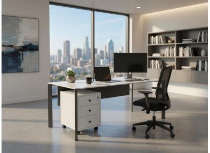 Schreibtisch Weiß Grau Mit Rollcontainer Für Homeoffice Büro