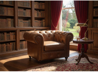 Chesterfield Sessel Braun Kunstleder Klassisch Für Büro Design