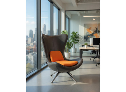 Moderner Sessel Grau Orange Mit Hoher Lehne Für Wohnzimmer