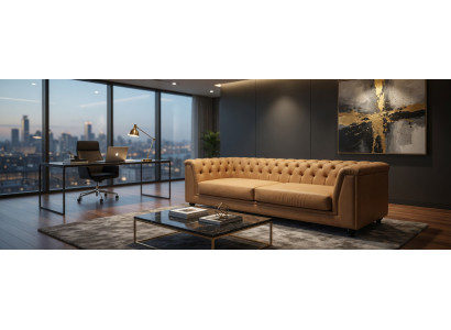 Chesterfield Sofa Beige 4 Sitzer Klassisch Modern Design
