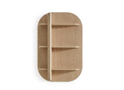 Moderne Wandregal aus hellem Holz mit einzigartigem, ovalem Design