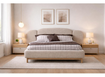 Elegantes Schlafzimmer-Set mit gepolsterter Bett und 2 Nachttischen