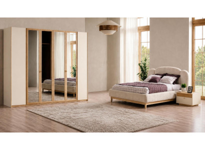 Skandinavisches Schlafzimmer-Set mit Bett, Schrank und 2 Nachttischen