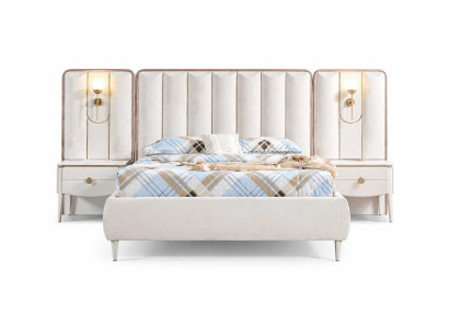 Komplettes Bett+Nachttische Luxusmöbel Moderner Schlafzimmer Set 3tlg
