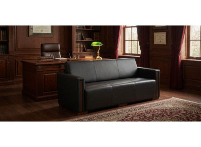 Komfortables 4-Sitzer Sofa in Schwarz mit Holzrahmen und klarer Linienführung