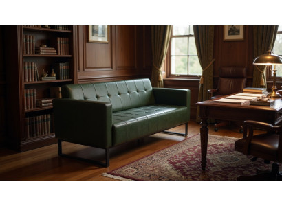 Grünes Kunstleder Sofa für 3 Personen mit modernem Metallrahmen