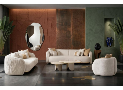 Beiges Wohnzimmer-Set 3-Sitzer-Sofas Sessel Couchtisch Designermöbel