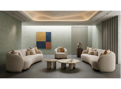 Modernes beiges Dreisitzer-Sofas Sessel Couchtisch luxuriös 4tlg