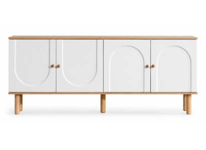 Modernes Sideboard in Weiß mit Holzbeinen und stilvollen Rundungen