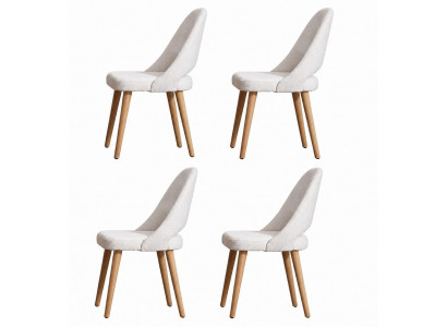 Set von 4 modernen Essstühlen mit holzfarbenen Beinen und Bouclé-Stoff