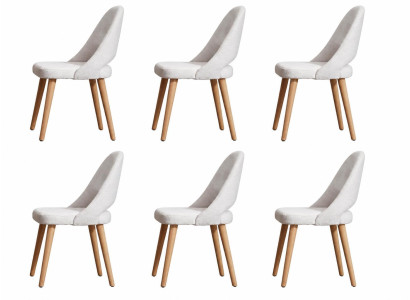 Set von 6 modernen Essstühlen mit Bouclé-Bezug und Holzbeinen
