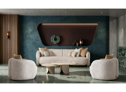 Luxuriöses Wohnzimmer-Set beiges 3-Sitzer-Sofa Sessel Couchtisch Designermöbel