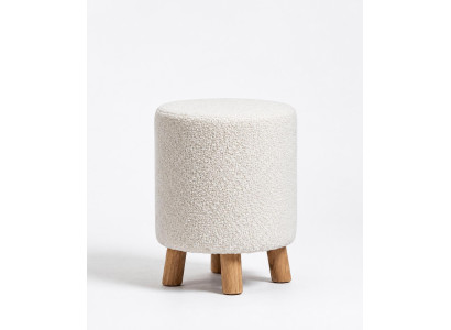 Skandinavischer Bouclé-Hocker mit Holzbeinen, weich und modern
