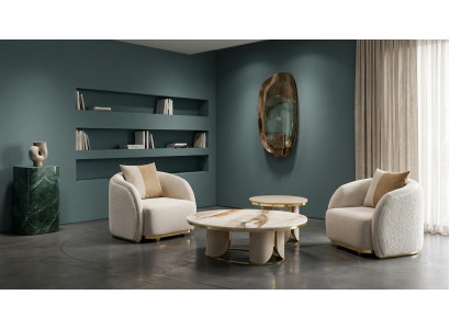 Beiges Wohnzimmer-Set Sessel Couchtisch hohe Qualität Wohnzimmermöbel