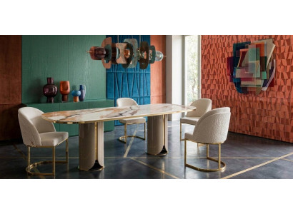 Modernes Esszimmer-Set in Beige rechteckiger Esstisch Stühle Esszimmermöbel