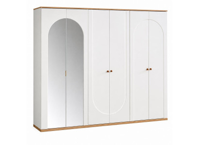 Skandinavischer Kleiderschrank mit Spiegel und eleganten Runddetails