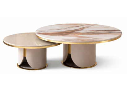 Beiger Couchtisch runder Holztisch Wohnzimmertisch Designermöbel