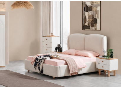 Skandinavisches Schlafzimmer-Set mit Bett, 2 Nachttischen und Kommode