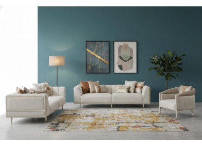 Modernes beiges Wohnzimmer-Set 3-Sitzer-Sofas Sessel Wohnzimmermöbel